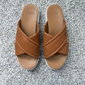 UGG Women’s Zane Crossband Slide Tan Leather Crisscross Slide Sandals Size 7